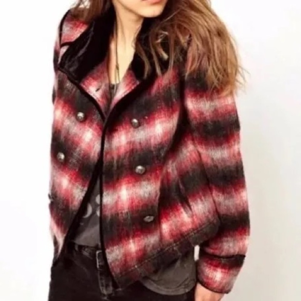 Free People Plaid Military Jacket